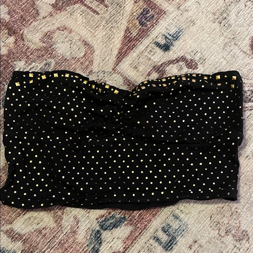 PINK Victoria's Secret Black and Gold Polka Dot Tube Top